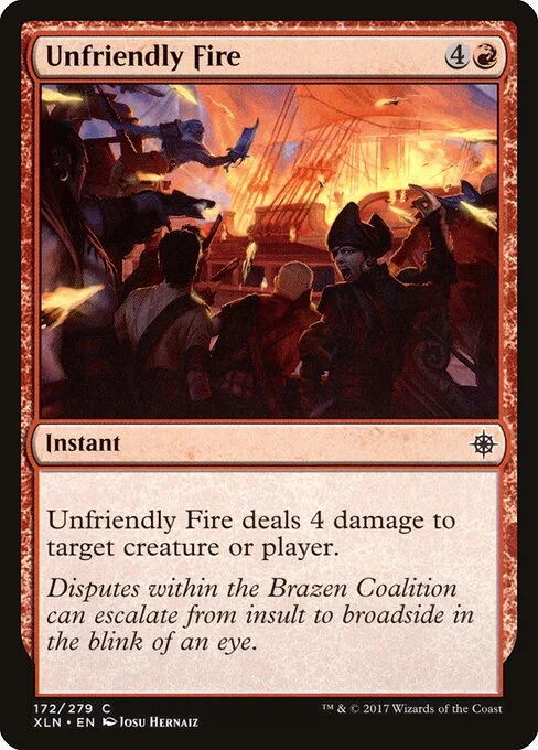 Unfriendly Fire, carta Magic di tipo Instant illustrata da Josu Hernaiz