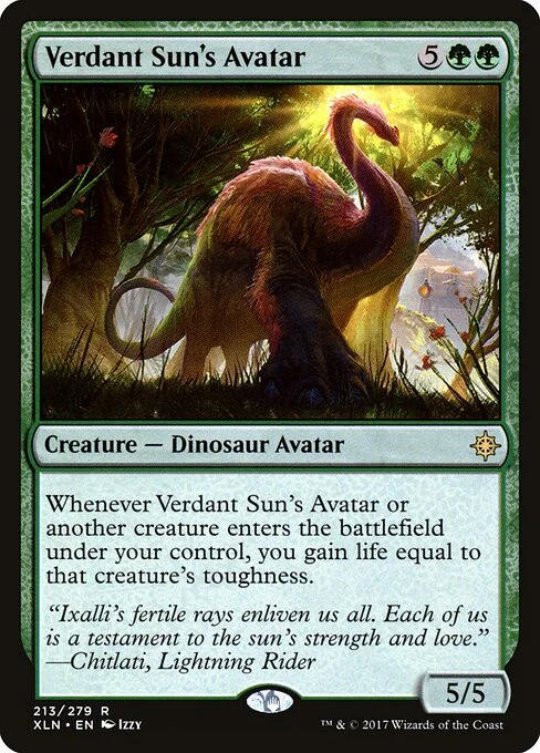 Verdant Sun's Avatar, carta Magic di tipo Creature — Dinosaur Avatar illustrata da Izzy