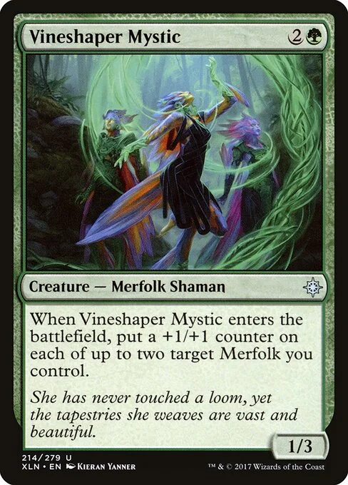 Vineshaper Mystic, carta Magic di tipo Creature — Merfolk Shaman illustrata da Kieran Yanner