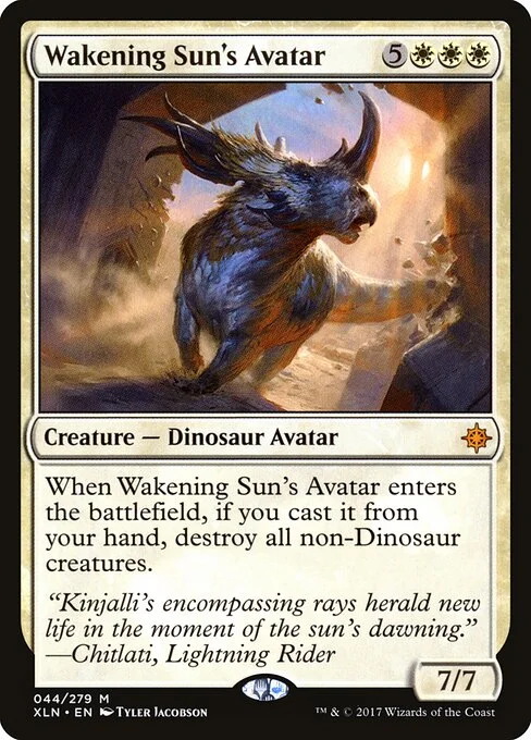 Wakening Sun's Avatar, carta Magic di tipo Creature — Dinosaur Avatar illustrata da Tyler Jacobson