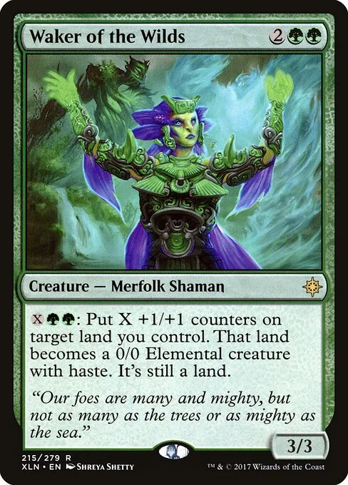Waker of the Wilds, carta Magic di tipo Creature — Merfolk Shaman illustrata da Shreya Shetty