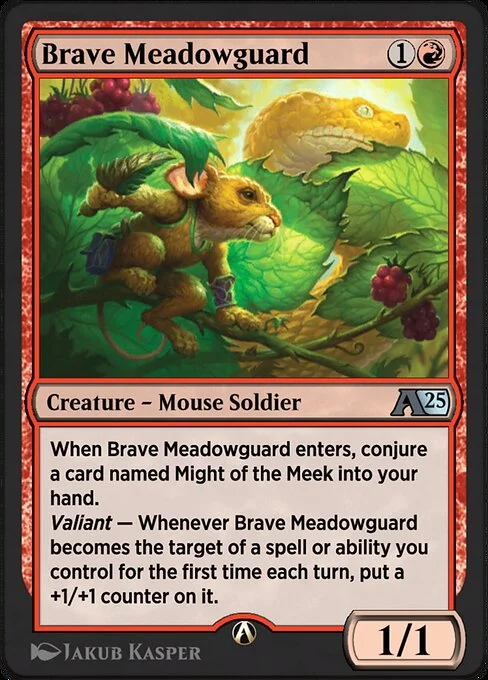 Brave Meadowguard, carta Magic di tipo Creature — Mouse Soldier illustrata da Jakub Kasper