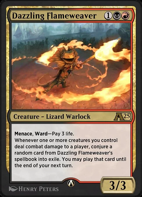Dazzling Flameweaver, carta Magic di tipo Creature — Lizard Warlock illustrata da Henry Peters