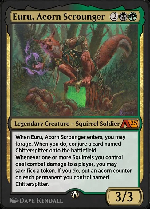 Euru, Acorn Scrounger, carta Magic di tipo Legendary Creature — Squirrel Soldier illustrata da Dave Kendall