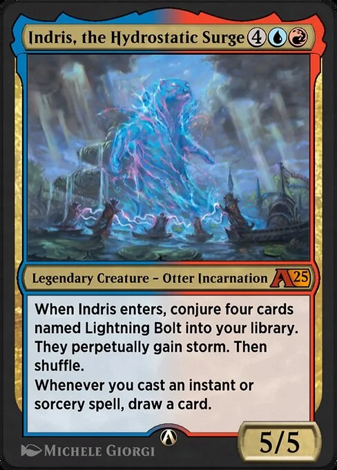Indris, the Hydrostatic Surge, carta Magic di tipo Legendary Creature — Otter Incarnation illustrata da Michele Giorgi