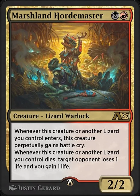Marshland Hordemaster, carta Magic di tipo Creature — Lizard Warlock illustrata da Justin Gerard