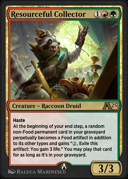 Resourceful Collector, carta Magic di tipo Creature — Raccoon Druid illustrata da Raluca Marinescu