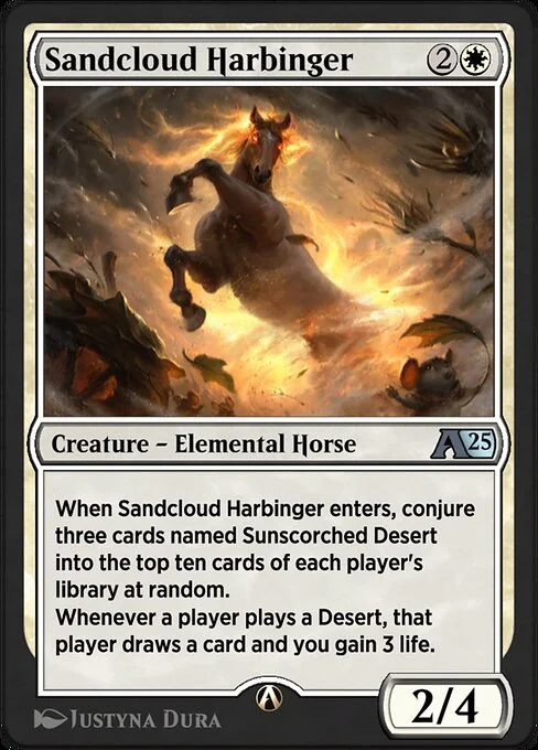 Sandcloud Harbinger, carta Magic di tipo Creature — Elemental Horse illustrata da Justyna Dura