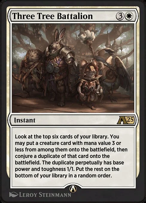 Three Tree Battalion, carta Magic di tipo Instant illustrata da Leroy Steinmann