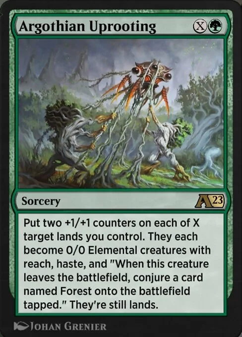 Argothian Uprooting, carta Magic di tipo Sorcery illustrata da Johan Grenier