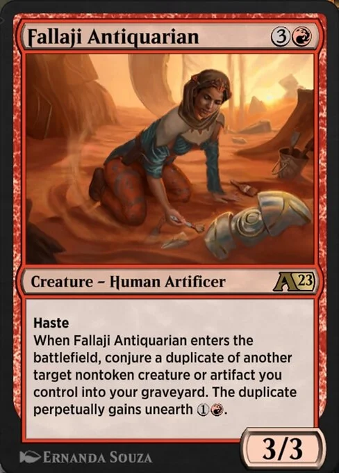 Fallaji Antiquarian, carta Magic di tipo Creature — Human Artificer illustrata da Ernanda Souza
