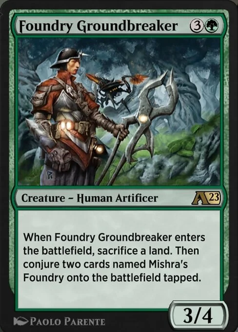 Foundry Groundbreaker, carta Magic di tipo Creature — Human Artificer illustrata da Paolo Parente