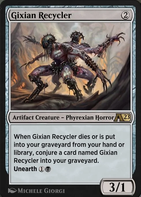 Gixian Recycler, carta Magic di tipo Artifact Creature — Phyrexian Horror illustrata da Michele Giorgi