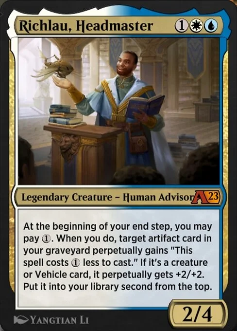 Richlau, Headmaster, carta Magic di tipo Legendary Creature — Human Advisor illustrata da Yangtian Li