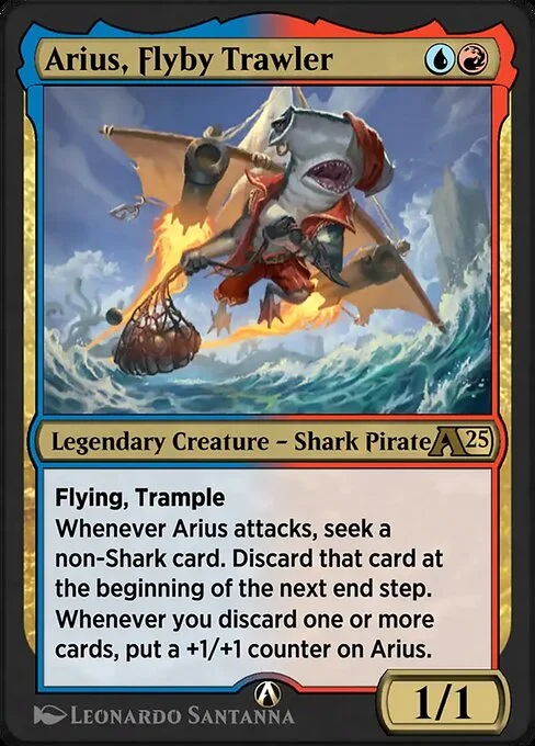 Arius, Flyby Trawler, carta Magic di tipo Legendary Creature — Shark Pirate illustrata da Leonardo Santanna