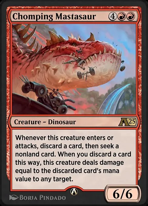 Chomping Mastasaur, carta Magic di tipo Creature — Dinosaur illustrata da Borja Pindado