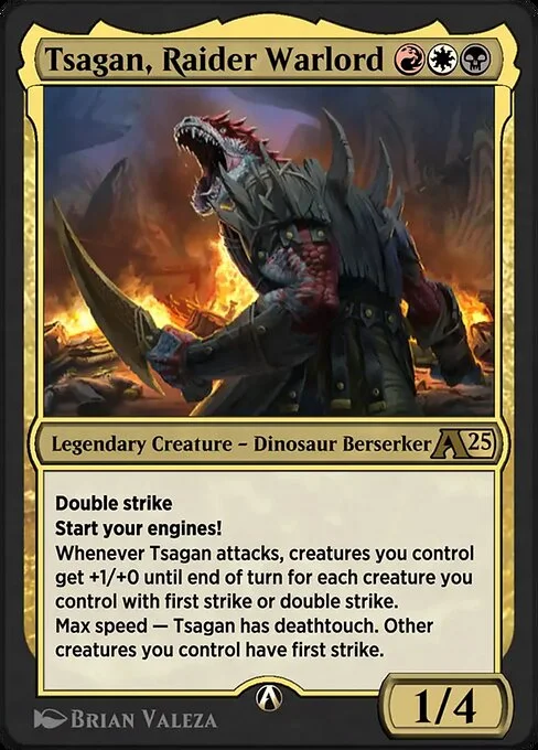 Tsagan, Raider Warlord, carta Magic di tipo Legendary Creature — Dinosaur Berserker illustrata da Brian Valeza