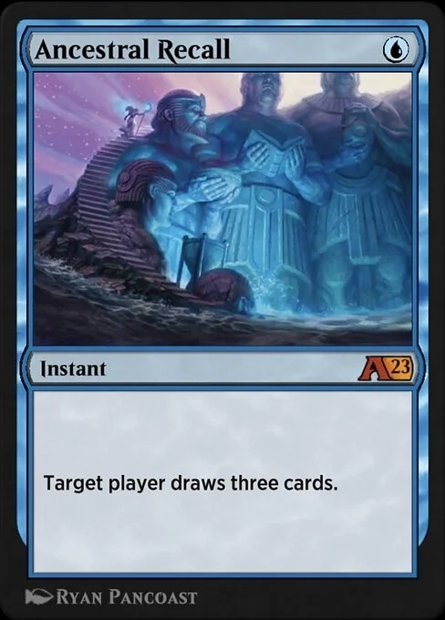 Ancestral Recall, carta Magic di tipo Instant illustrata da Ryan Pancoast