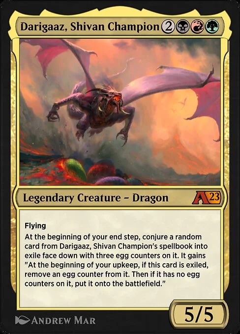 Darigaaz, Shivan Champion, carta Magic di tipo Legendary Creature — Dragon illustrata da Andrew Mar