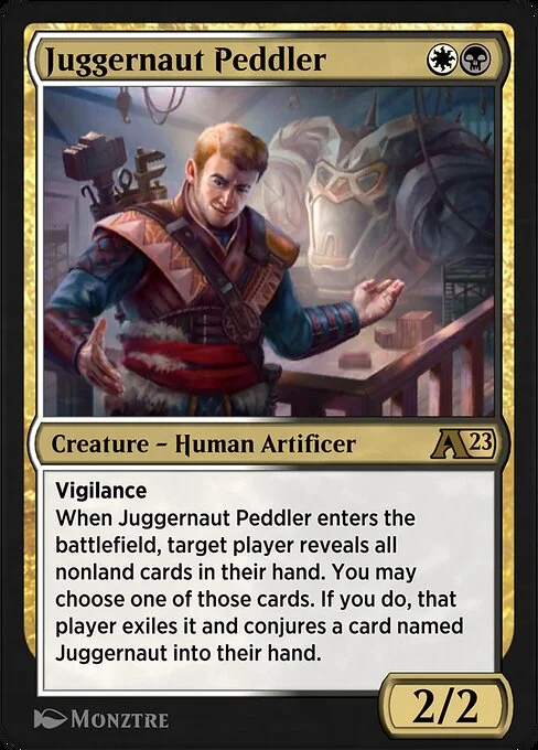 Juggernaut Peddler, carta Magic di tipo Creature — Human Artificer illustrata da Monztre