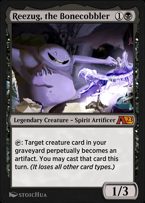 Reezug, the Bonecobbler, carta Magic di tipo Legendary Creature — Spirit Artificer illustrata da stoicHua