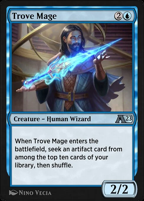 Trove Mage, carta Magic di tipo Creature — Human Wizard illustrata da Nino Vecia