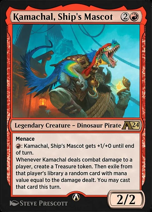 Kamachal, Ship's Mascot, carta Magic di tipo Legendary Creature — Dinosaur Pirate illustrata da Steve Prescott