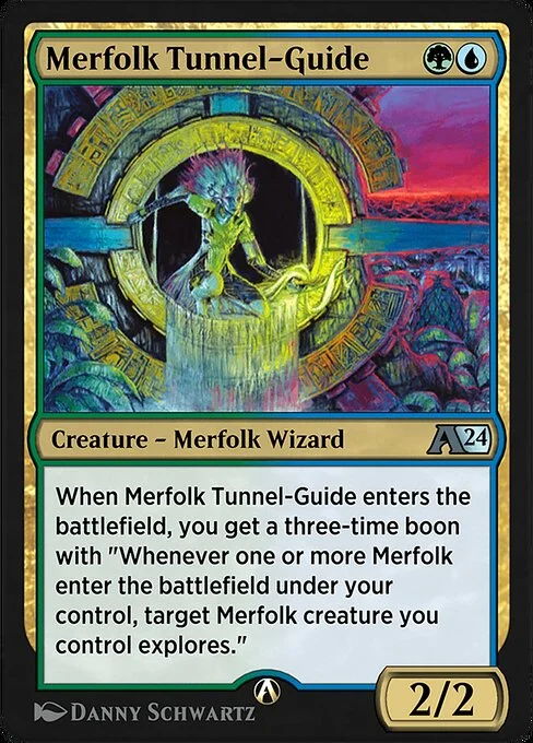 Merfolk Tunnel-Guide, carta Magic di tipo Creature — Merfolk Wizard illustrata da Danny Schwartz