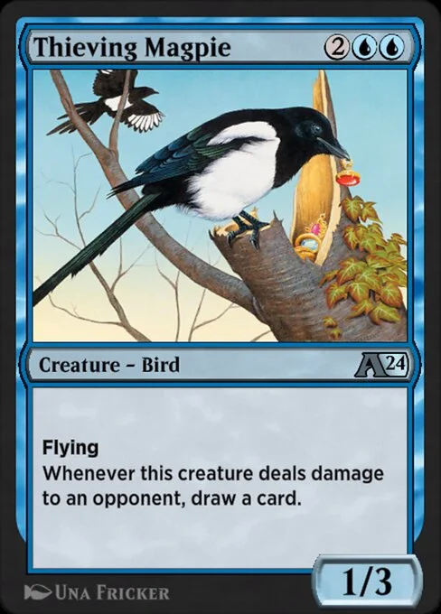 Thieving Magpie, carta Magic di tipo Creature — Bird illustrata da Una Fricker