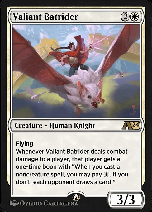 Valiant Batrider, carta Magic di tipo Creature — Human Knight illustrata da Ovidio Cartagena