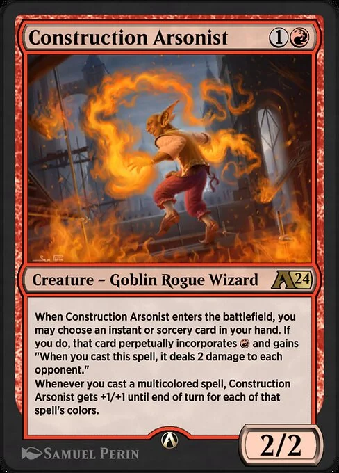 Construction Arsonist, carta Magic di tipo Creature — Goblin Rogue Wizard illustrata da Samuel Perin
