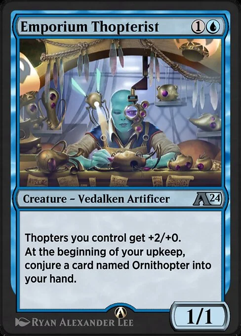 Emporium Thopterist, carta Magic di tipo Creature — Vedalken Artificer illustrata da Ryan Alexander Lee
