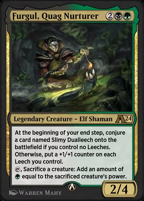 Furgul, Quag Nurturer, carta Magic di tipo Legendary Creature — Elf Shaman illustrata da Warren Mahy