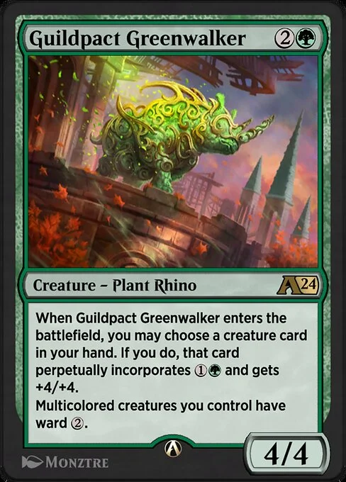 Guildpact Greenwalker, carta Magic di tipo Creature — Plant Rhino illustrata da Monztre