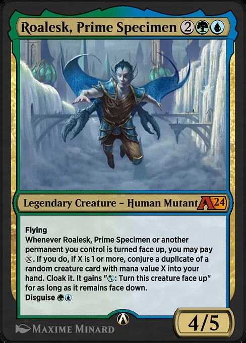 Roalesk, Prime Specimen, carta Magic di tipo Legendary Creature — Human Mutant illustrata da Maxime Minard
