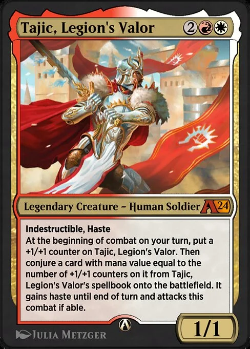 Tajic, Legion's Valor, carta Magic di tipo Legendary Creature — Human Soldier illustrata da Julia Metzger