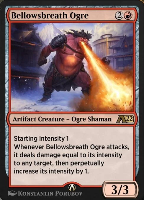 Bellowsbreath Ogre, carta Magic di tipo Artifact Creature — Ogre Shaman illustrata da Konstantin Porubov