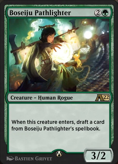 Boseiju Pathlighter, carta Magic di tipo Creature — Human Rogue illustrata da Bastien Grivet
