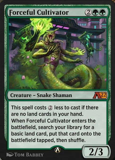Forceful Cultivator, carta Magic di tipo Creature — Snake Shaman illustrata da Tom Babbey