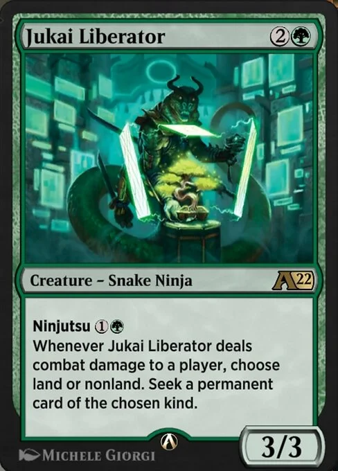Jukai Liberator, carta Magic di tipo Creature — Snake Ninja illustrata da Michele Giorgi