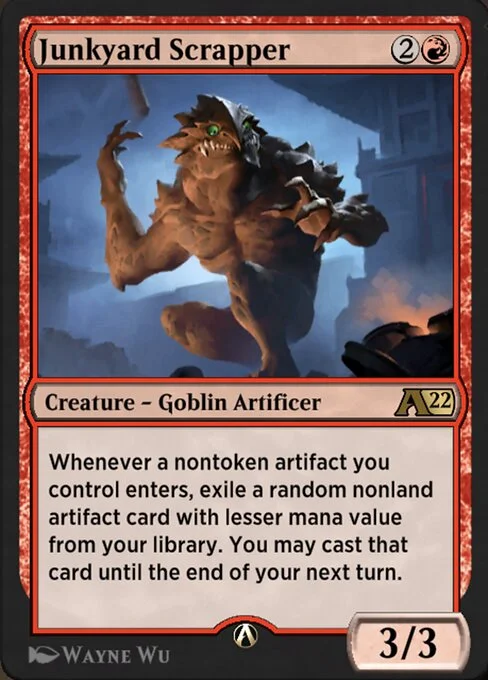 Junkyard Scrapper, carta Magic di tipo Creature — Goblin Artificer illustrata da Wayne Wu