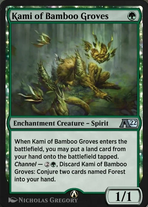 Kami of Bamboo Groves, carta Magic di tipo Enchantment Creature — Spirit illustrata da Nicholas Gregory