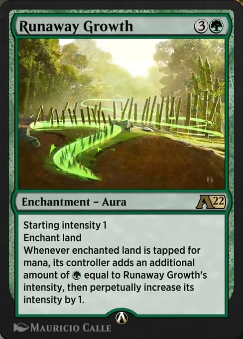 Runaway Growth, carta Magic di tipo Enchantment — Aura illustrata da Mauricio Calle