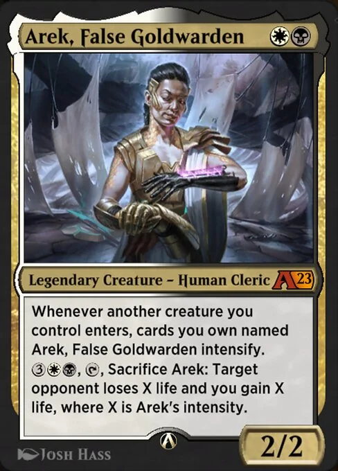 Arek, False Goldwarden, carta Magic di tipo Legendary Creature — Human Cleric illustrata da Josh Hass