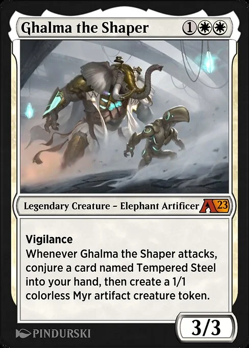 Ghalma the Shaper, carta Magic di tipo Legendary Creature — Elephant Artificer illustrata da PINDURSKI