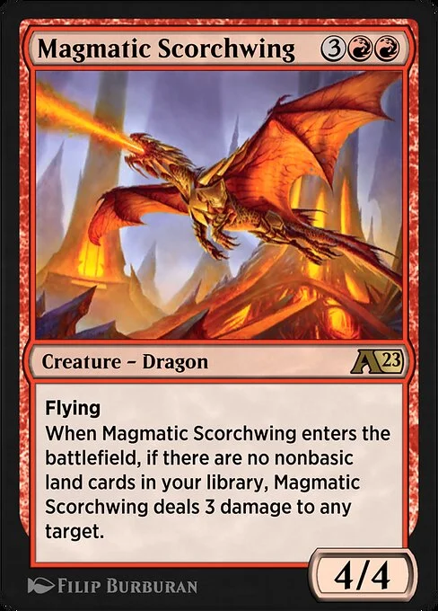 Magmatic Scorchwing, carta Magic di tipo Creature — Dragon illustrata da Filip Burburan
