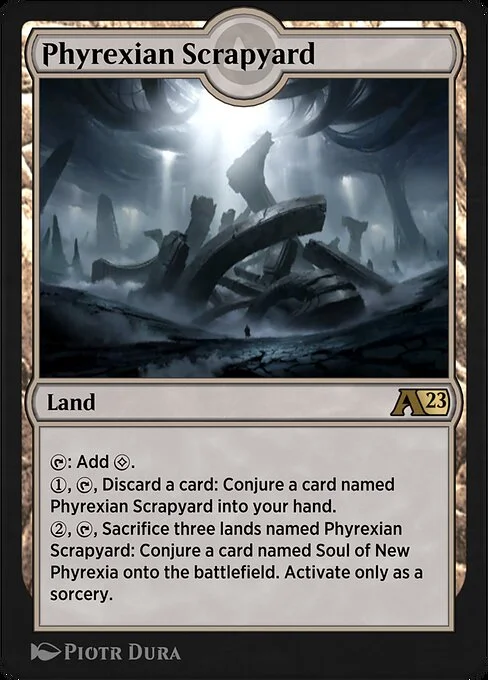 Phyrexian Scrapyard, carta Magic di tipo Land illustrata da Piotr Dura