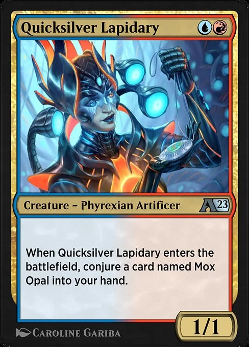 Quicksilver Lapidary, carta Magic di tipo Creature — Phyrexian Artificer illustrata da Caroline Gariba