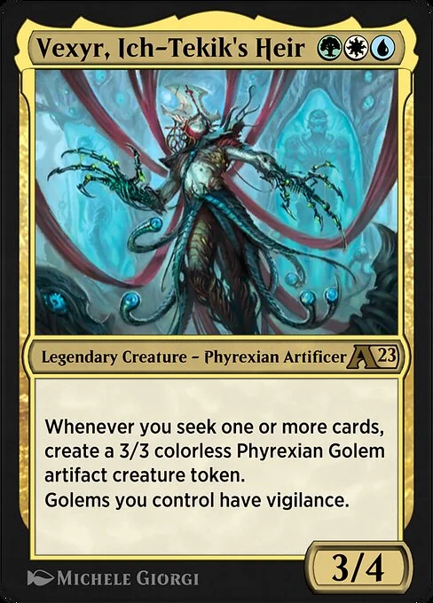 Vexyr, Ich-Tekik's Heir, carta Magic di tipo Legendary Creature — Phyrexian Artificer illustrata da Michele Giorgi