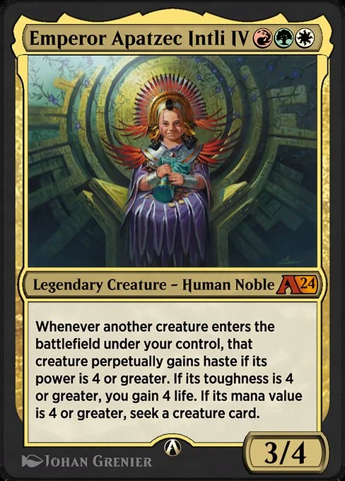Emperor Apatzec Intli IV, carta Magic di tipo Legendary Creature — Human Noble illustrata da Johan Grenier